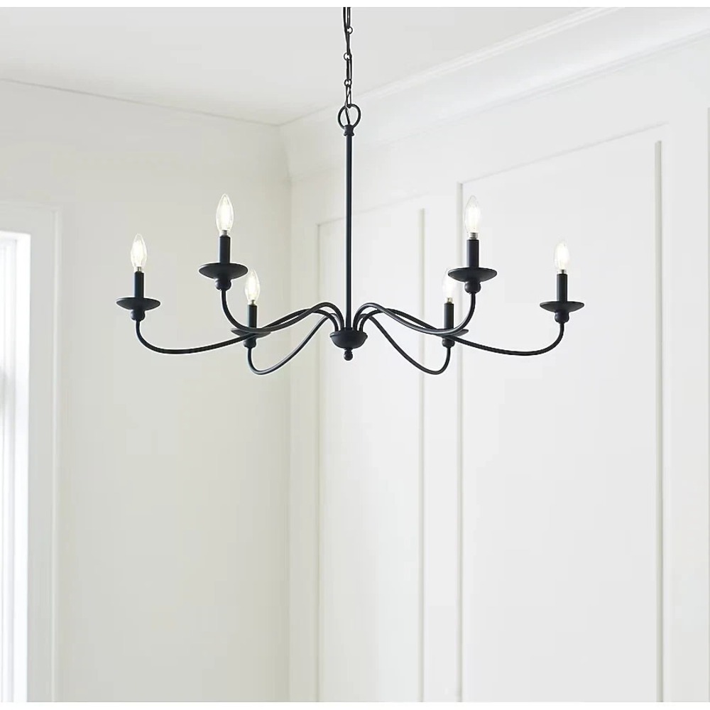 Allen Roth Providence 6-Light Round Chandelier 36.75" Black KMM9106AX-01
